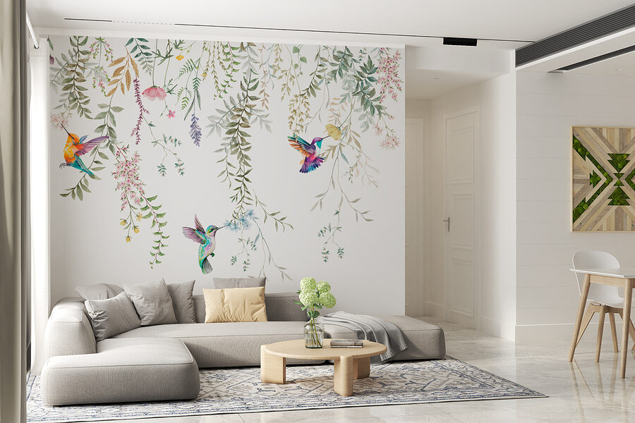 Une peinture d'oiseaux et de fleurs Une peinture d'oiseaux et de fleurs