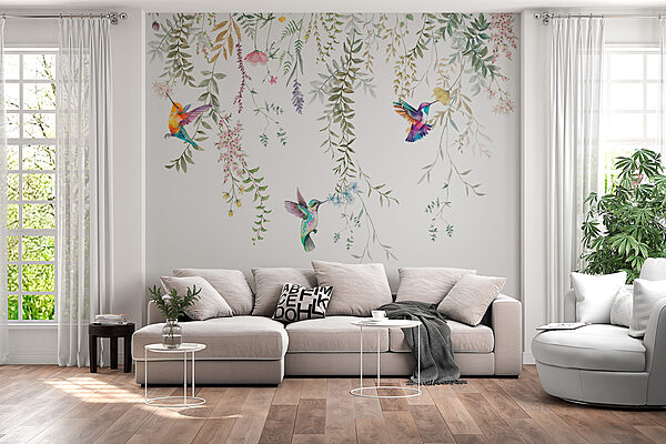 Une peinture d'oiseaux et de fleurs Une peinture d'oiseaux et de fleurs