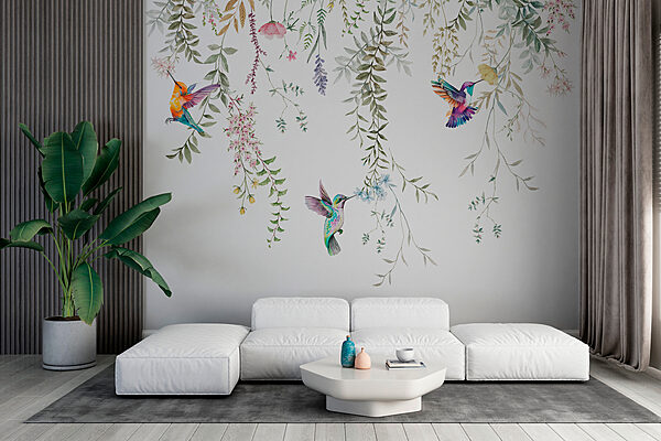 Une peinture d'oiseaux et de fleurs Une peinture d'oiseaux et de fleurs