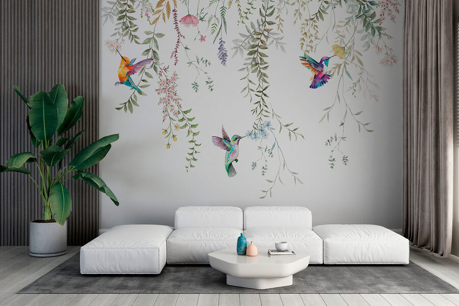 Une peinture d'oiseaux et de fleurs Une peinture d'oiseaux et de fleurs