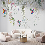 Papier peint Une peinture d'oiseaux et de fleurs