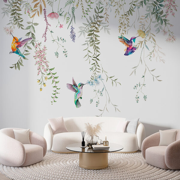 Une peinture d'oiseaux et de fleurs Une peinture d'oiseaux et de fleurs