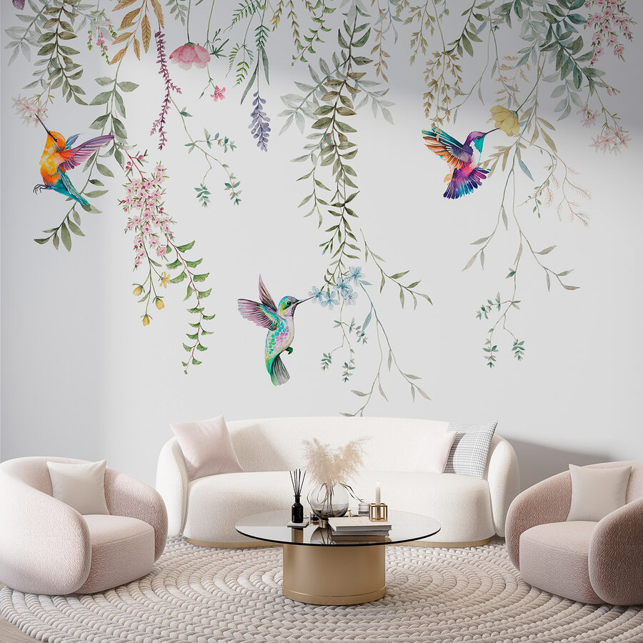 Une peinture d'oiseaux et de fleurs Une peinture d'oiseaux et de fleurs