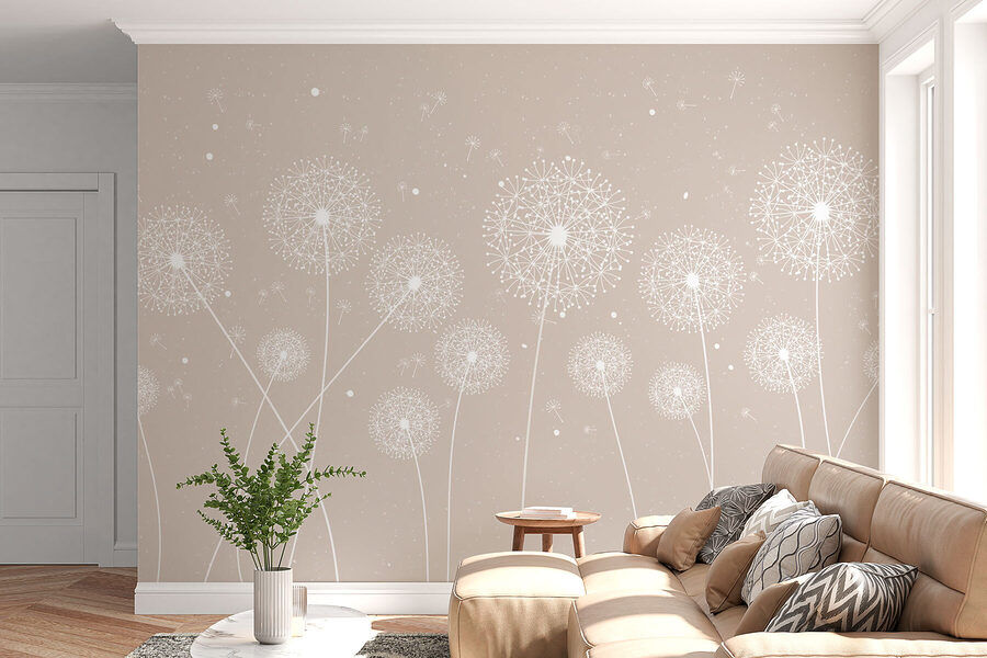 Pissenlits blancs sur fond gris