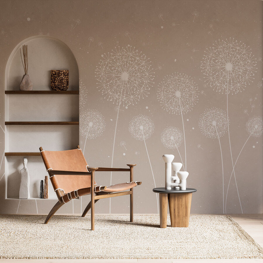 Pissenlits blancs sur fond gris
