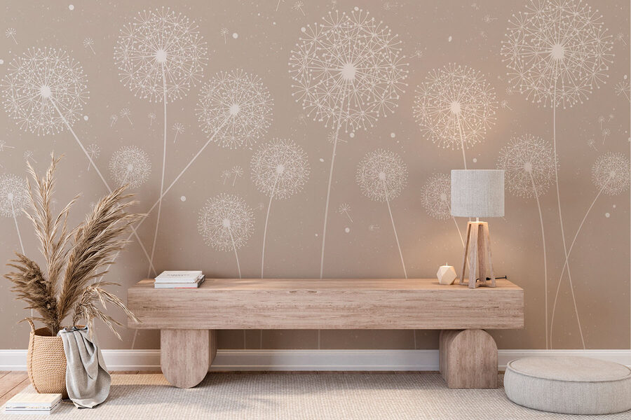 Pissenlits blancs sur fond gris