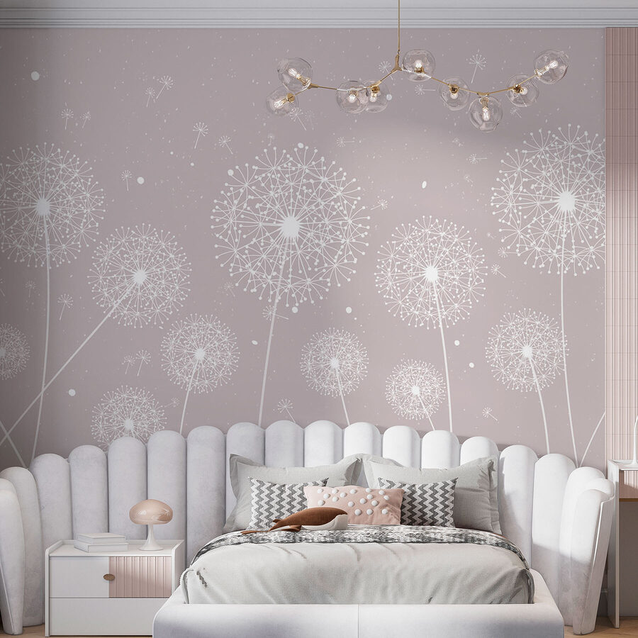 Pissenlits blancs sur fond gris