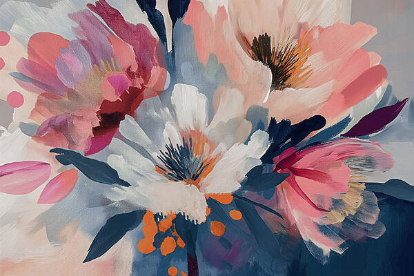 Une peinture de fleurs sur un tissu Une peinture de fleurs sur un tissu