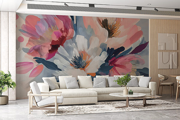 Une peinture de fleurs sur un tissu Une peinture de fleurs sur un tissu