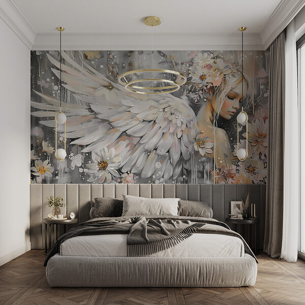 Peinture d'une femme avec des ailes et des fleurs Peinture d'une femme avec des ailes et des fleurs