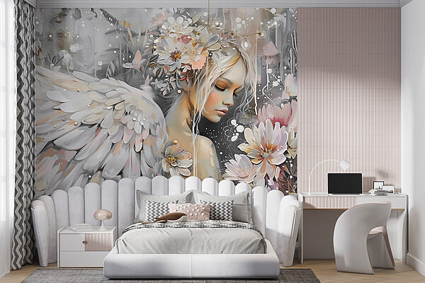 Peinture d'une femme avec des ailes et des fleurs Peinture d'une femme avec des ailes et des fleurs