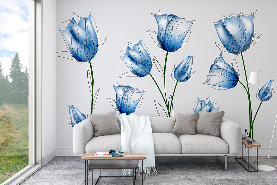 Un groupe de fleurs bleues