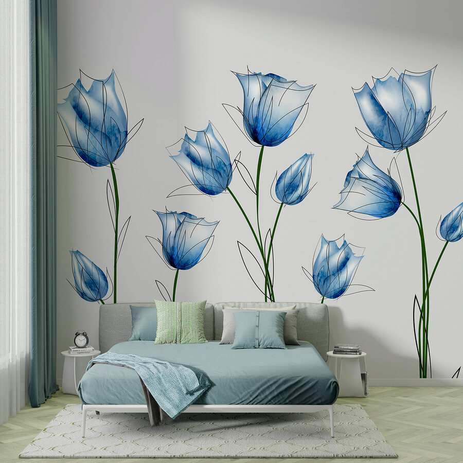 Un groupe de fleurs bleues