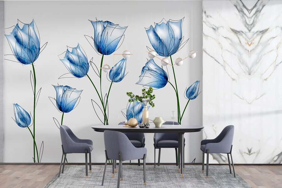 Un groupe de fleurs bleues