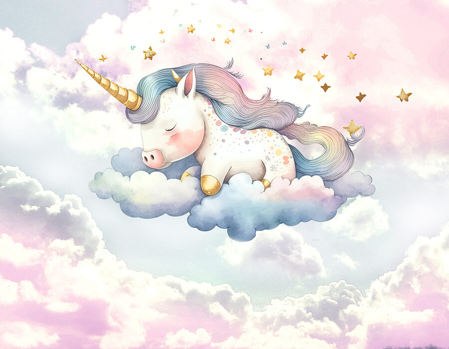Une licorne dormant sur les nuages
