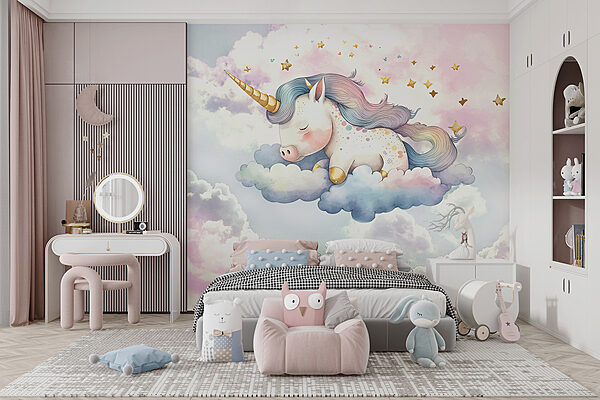 Une licorne dormant sur les nuages Une licorne dormant sur les nuages