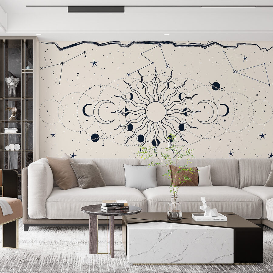 Papier peint Un dessin du soleil et de la lune