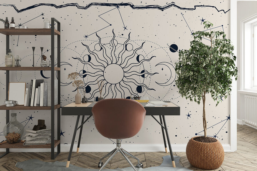 Papier peint Un dessin du soleil et de la lune – Image 2