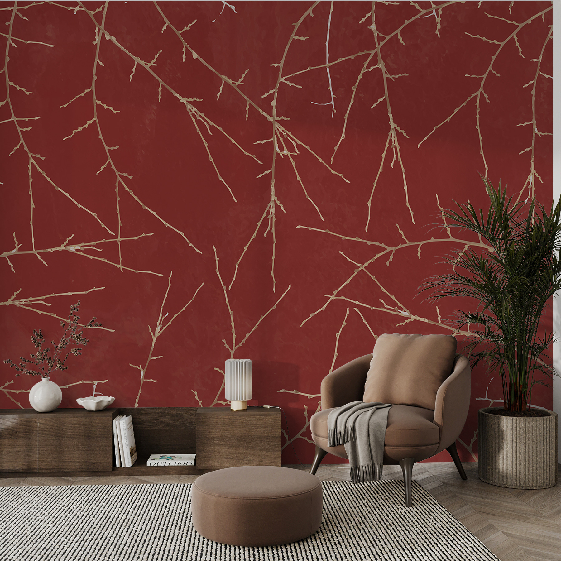 A red background with branches A red background with branches