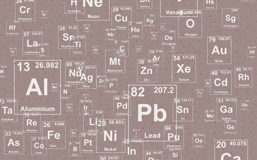 Un motif d'éléments du tableau périodique en blanc et noir