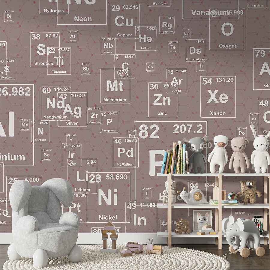 Un motif d'éléments du tableau périodique en blanc et noir