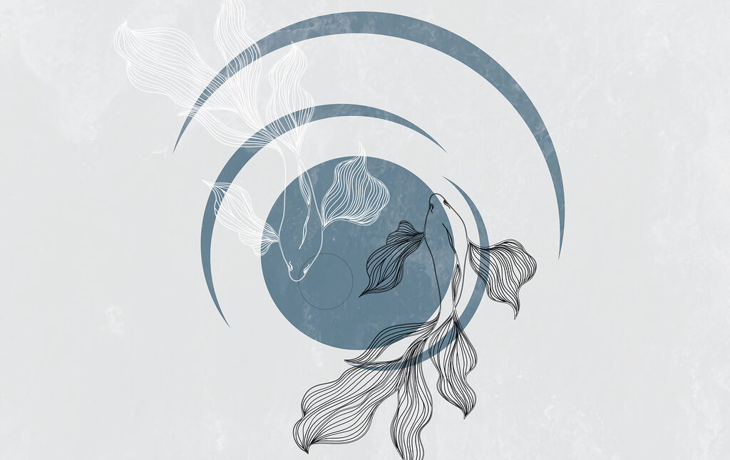 Dessin d'un poisson et d'un cercle tourbillonnant Dessin d'un poisson et d'un cercle tourbillonnant