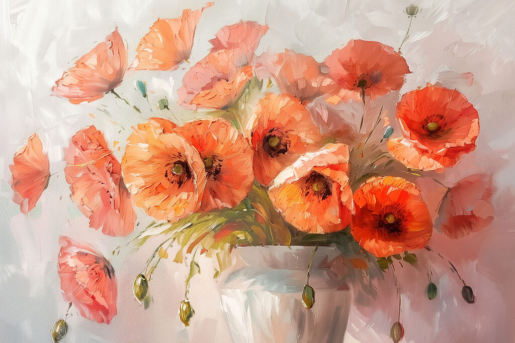 A painting of flowers in a vase A painting of flowers in a vase