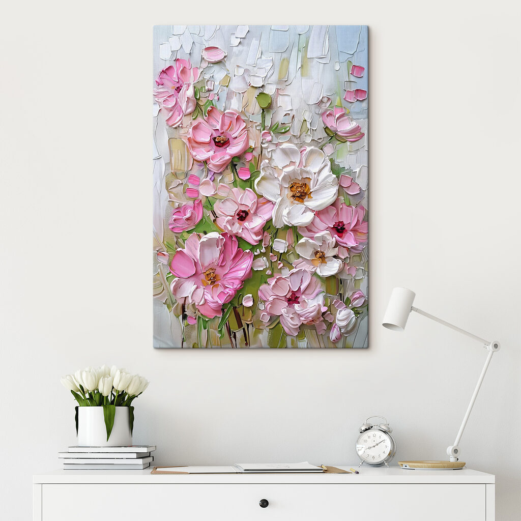 A painting of flowers on a white surface