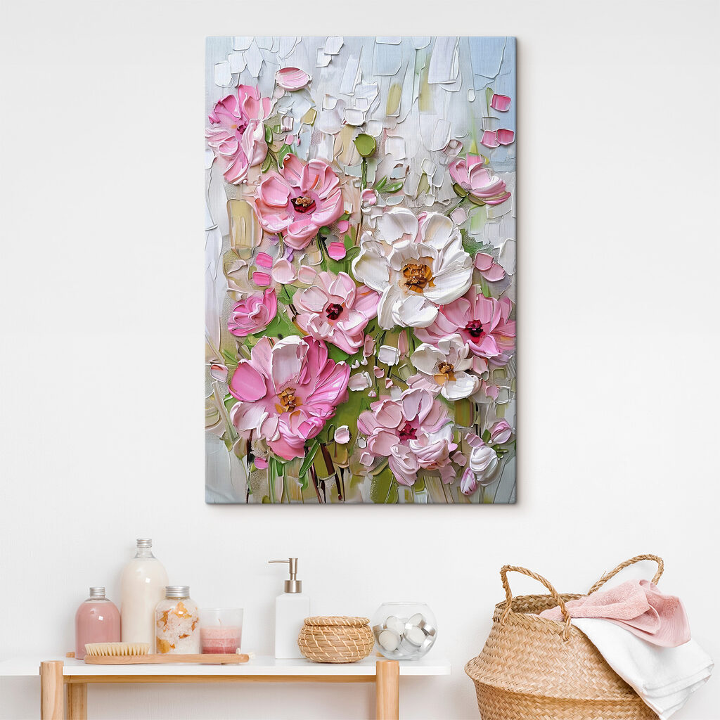 A painting of flowers on a white surface