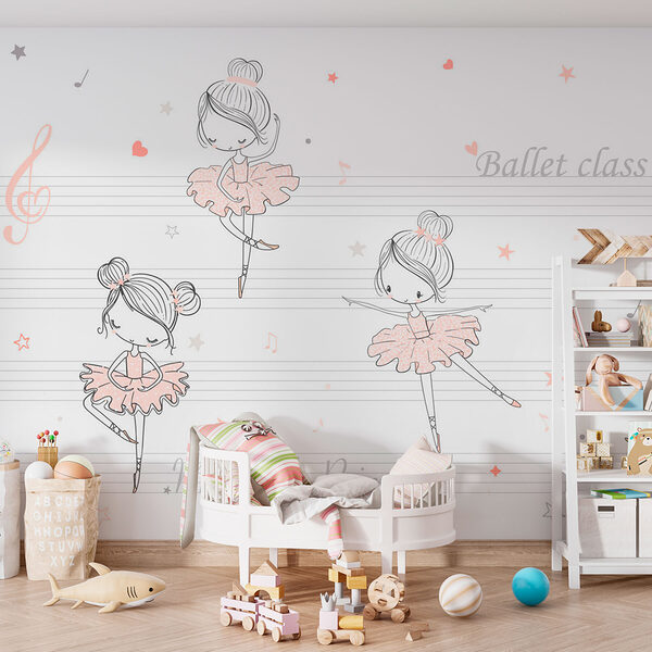 Un groupe de filles de dessins animés dansant sur une note de musique Un groupe de filles de dessins animés dansant sur une note de musique