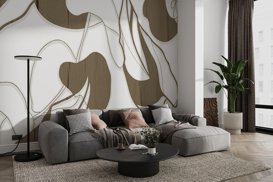 Un motif floral blanc et brun Un motif floral blanc et brun