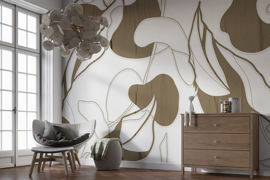 Un motif floral blanc et brun Un motif floral blanc et brun