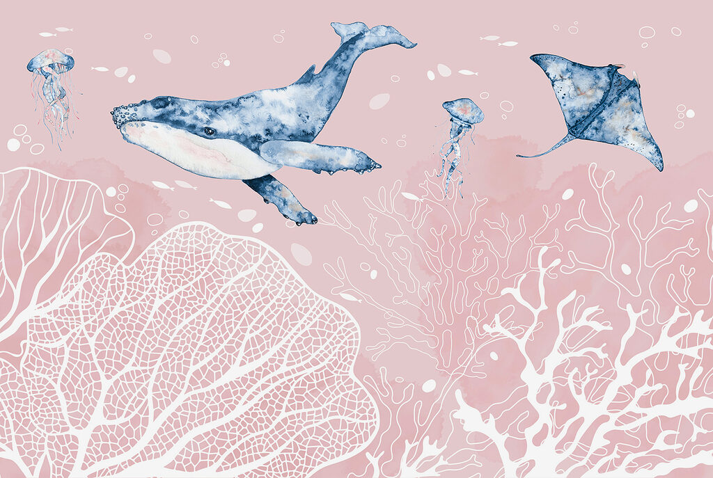 Une baleine et des raies nageant dans l'océan Une baleine et des raies nageant dans l'océan