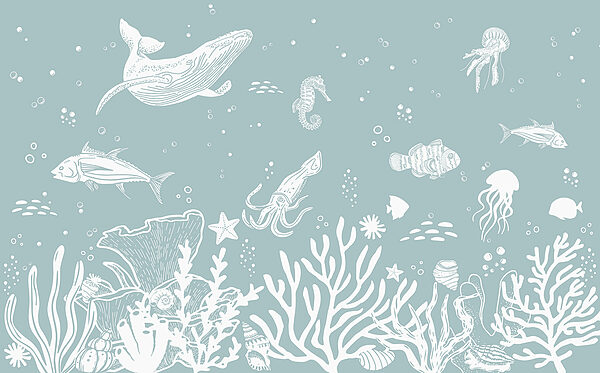 Un contour blanc d'animaux marins Un contour blanc d'animaux marins