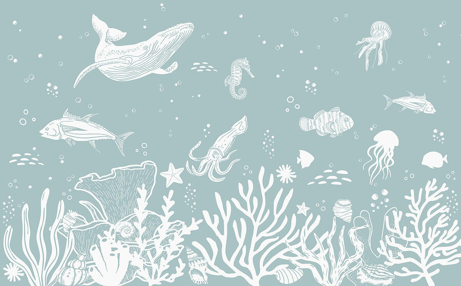 Un contour blanc d'animaux marins