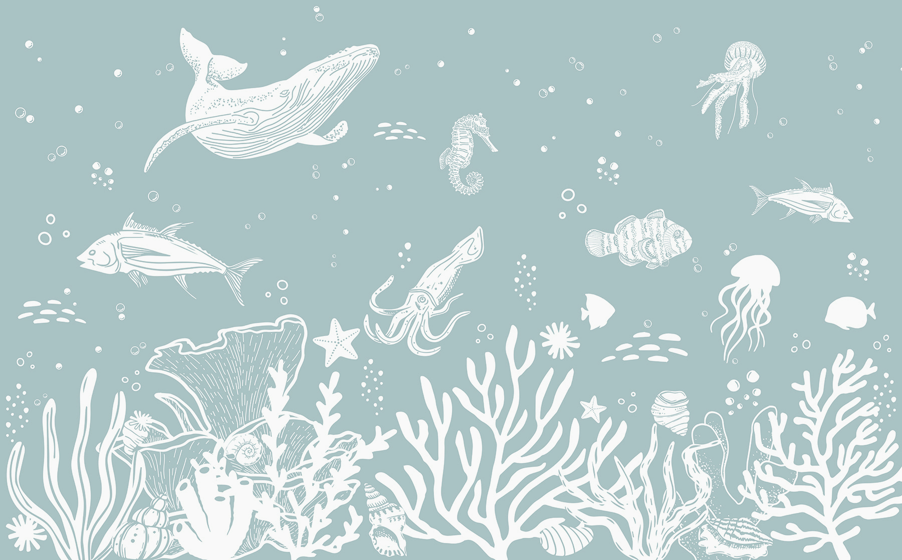 A white outline of sea animals A white outline of sea animals