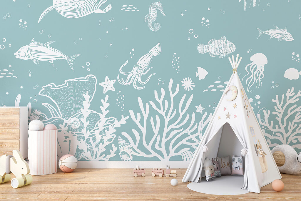 A white outline of sea animals A white outline of sea animals