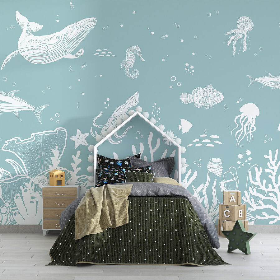 Un contour blanc d'animaux marins