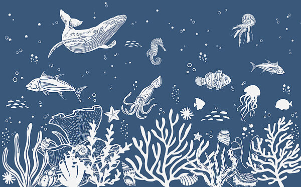 Un contour blanc d'animaux marins Un contour blanc d'animaux marins