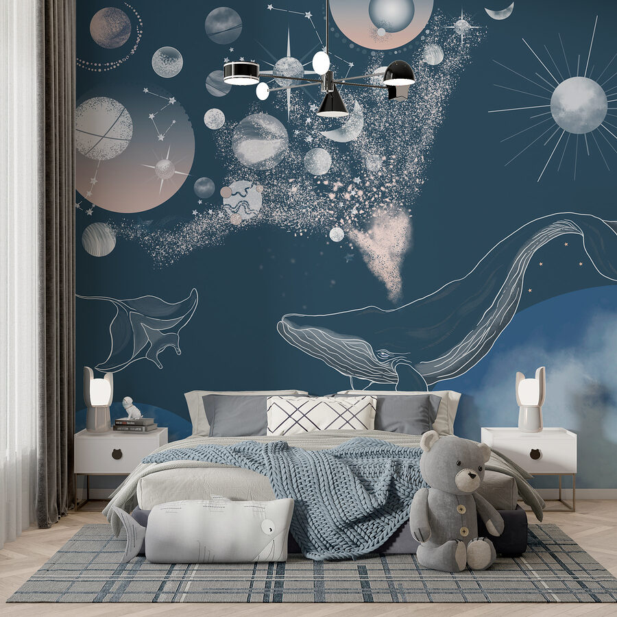 Une baleine et des planètes dans le ciel