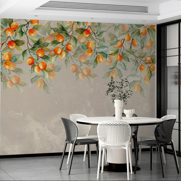 Une peinture d'oranges sur un arbre Une peinture d'oranges sur un arbre