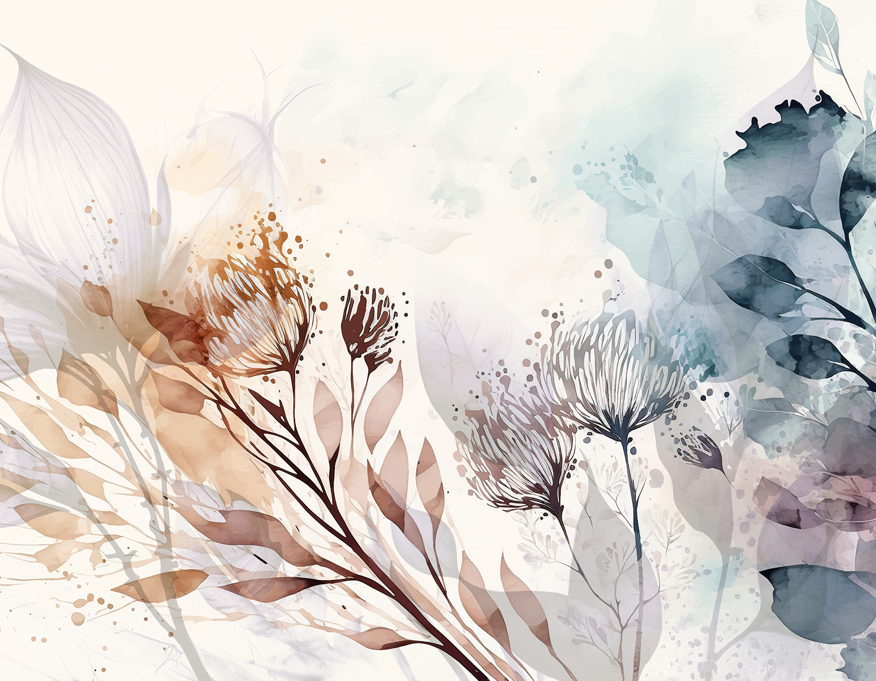 A watercolor painting of flowers and leaves A watercolor painting of flowers and leaves