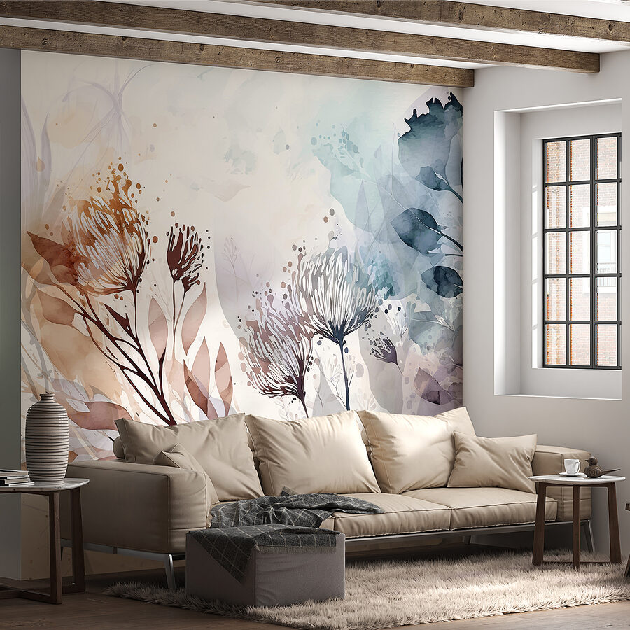 Une aquarelle de fleurs et de feuilles