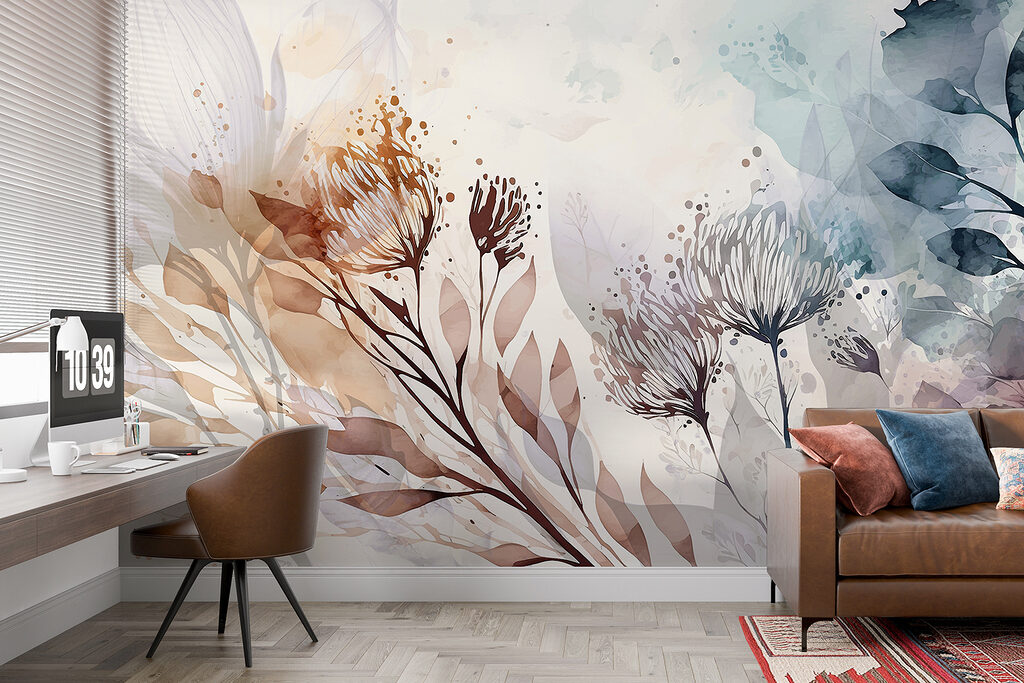 A watercolor painting of flowers and leaves A watercolor painting of flowers and leaves