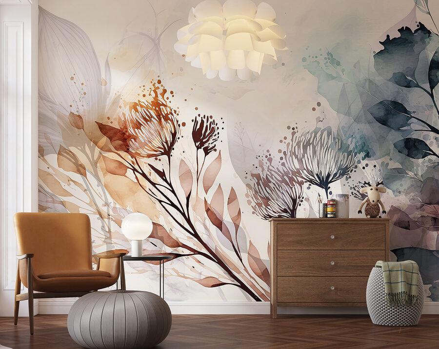 Une aquarelle de fleurs et de feuilles