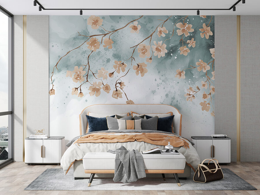 Peinture de fleurs sur une branche