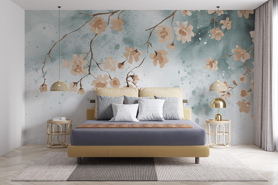 Peinture de fleurs sur une branche