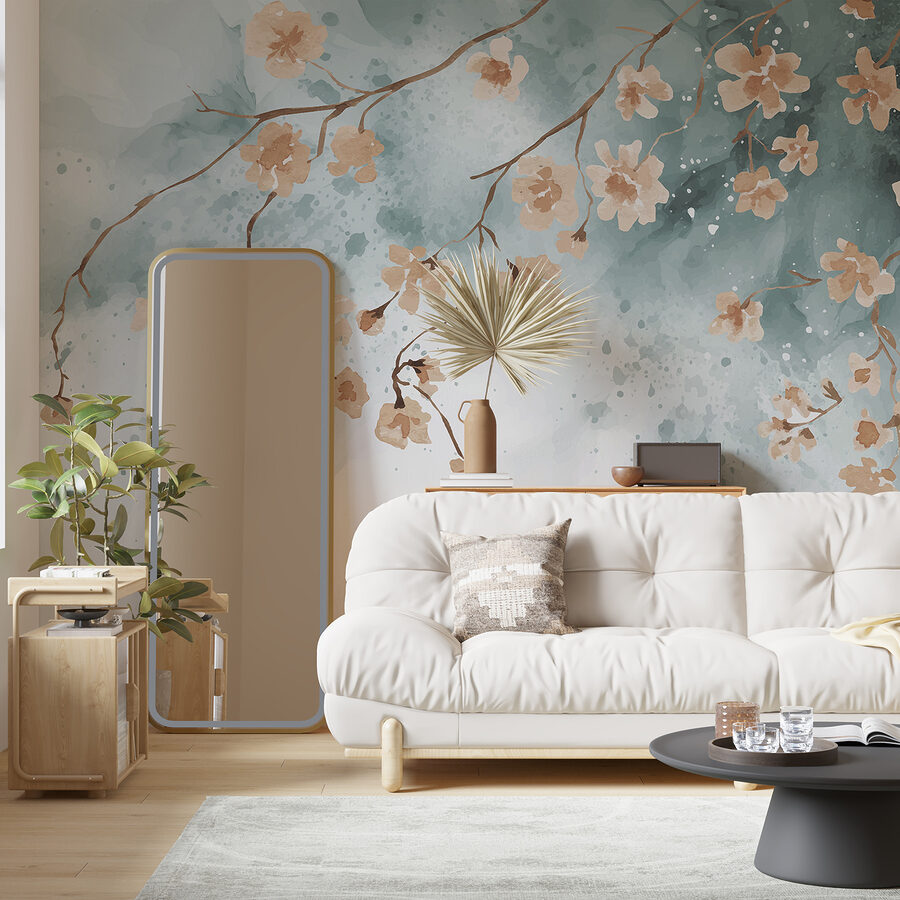 Peinture de fleurs sur une branche