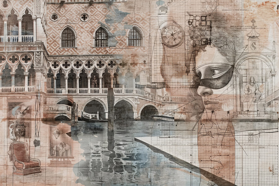 Collage d'un bâtiment et d'un pont