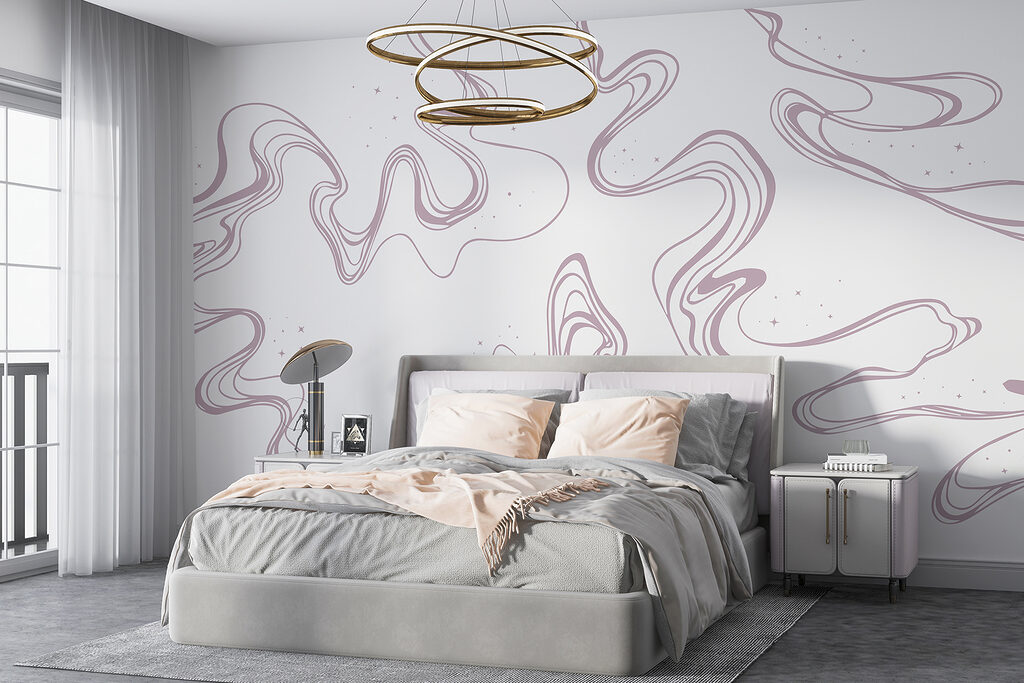 A white background with purple lines